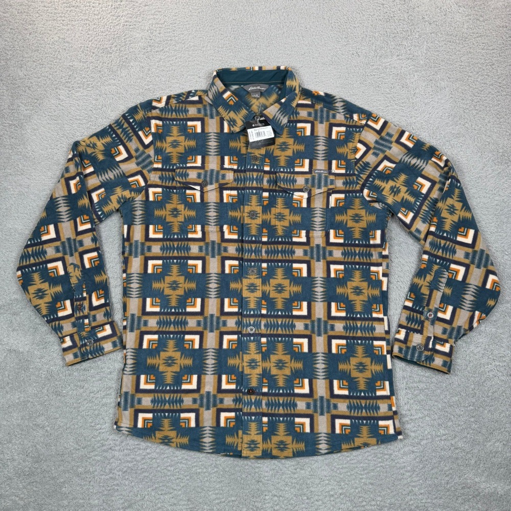 Eddie Bauer Mens Chutes Microfleece‎ Southwestern Shirt Steel Geometric NWT M